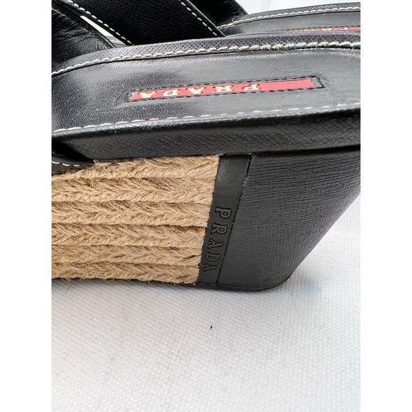Prada Black Leather Wedge Thong Sandals - Picture 9 of 10